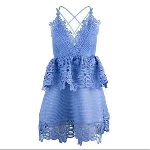 Self Portrait Blue Crochet Lace Peplum Dress Size 10